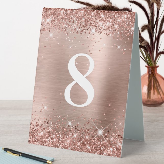 Plaque De Table Rose Gold Pailleté Numéro de Mariage (En SItu (Tableau))