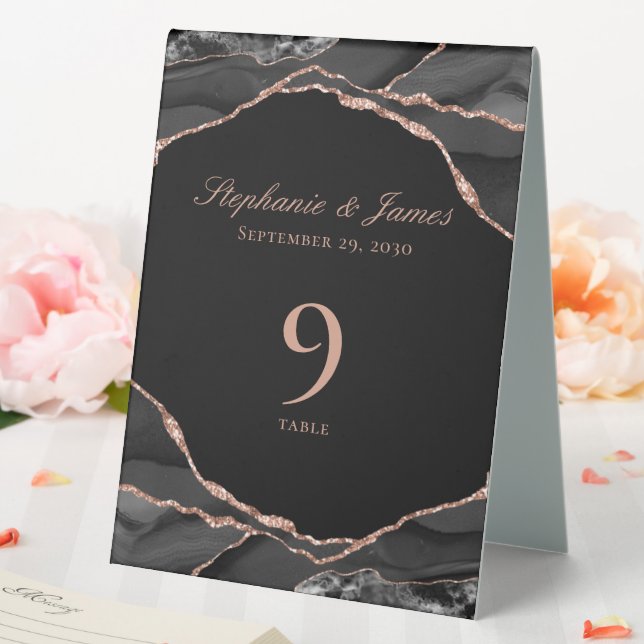 Plaque De Table Rose noire élégante Mariage Agate feuille d'or (In SItu (Mariage))