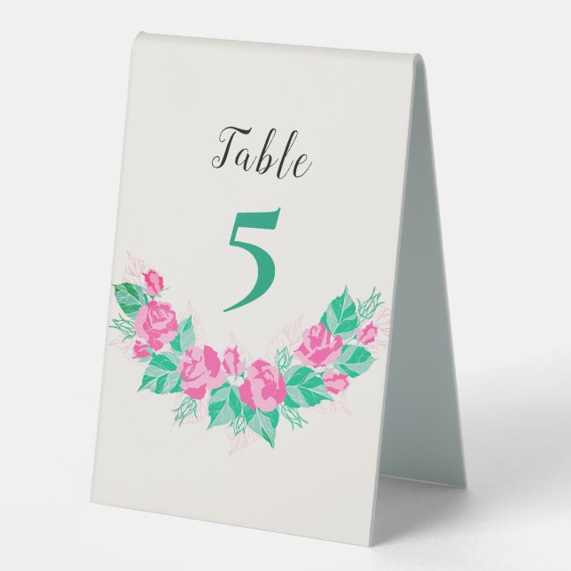 Plaque De Table Rose Vert Rose Pétales Fleurs Jardin Mariage (Recto)