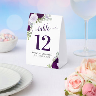Plaque De Table Roses d'aquarelle violet Numéro de table du Mariag