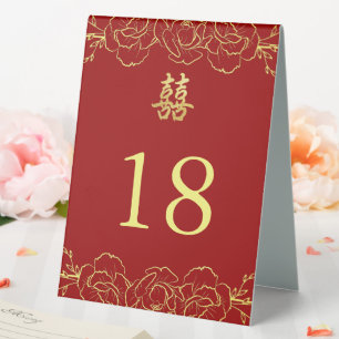 Plaque De Table Rouge or floral frontière chinois mariage table nu