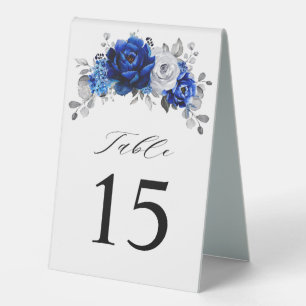 Plaque De Table Royal Bleu Blanc Argent Métallo Mariage Floral