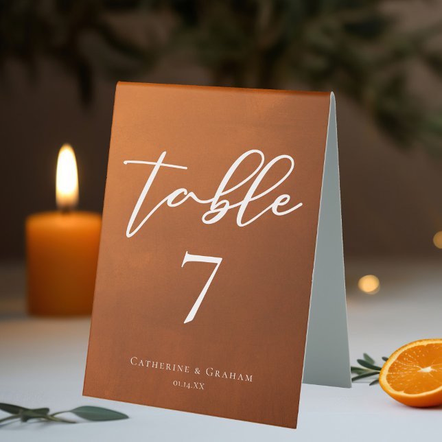 Plaque De Table Rustic Burnt Orange Automne Simple Numéro Mariage (Créateur téléchargé)