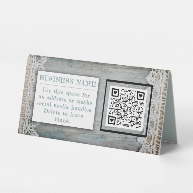 Plaque De Table Rustic Wood Lace QR code Logo personnalisé Coordon (Verso)