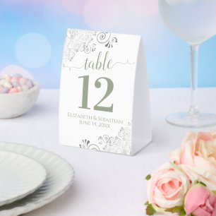 Plaque De Table Sage de frites d'argent sur le Mariage blanc Numér