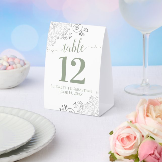 Plaque De Table Sage de frites d'argent sur le Mariage blanc Numér (Insitu (mariage))