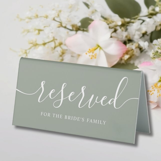 Plaque De Table Sage Green Wedding Reserved Table Tent (Sage Green Reserved Wedding Table Tent)