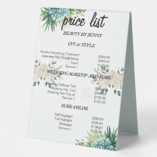 Plaque De Table Salon de Beauté Florale de verdure Liste des prix