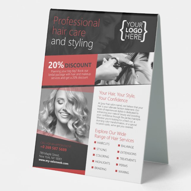 Plaque De Table Salon des cheveux noirs et rouges, Coiffeur (Recto)