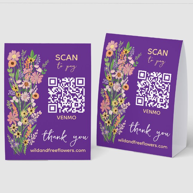 Plaque De Table SCAN POUR PAYER QR Fleuriste Fleurs peintes à la m (Recto/Verso)