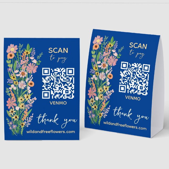 Plaque De Table SCAN POUR PAYER QR Fleuriste Fleurs peintes à la m (Recto/Verso)