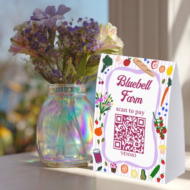 Plaque De Table SCAN POUR PAYER QR Marché des agriculteurs Stand d (SCAN TO PAY QR Code Farmers Market Farm Stand CUSTOM Hand-drawn Paper Table Tent
)