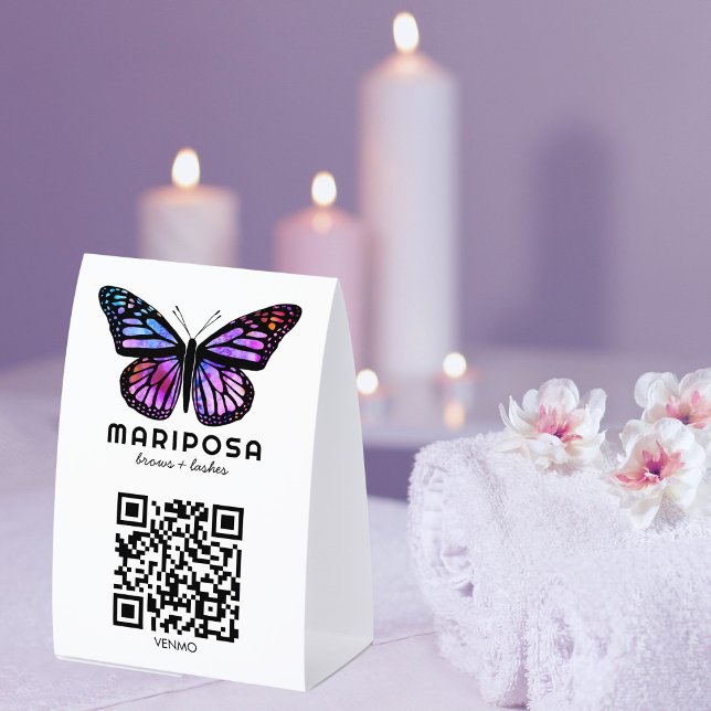 Plaque De Table SCANNER POUR PAYER QR Papillon Esthéticienne Salon (SCAN TO PAY QR Butterfly Esthetician Beauty Salon SPA Paper Table Tent
)