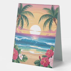 Plaque De Table Scène de plage de Sunset tropical avec palmiers