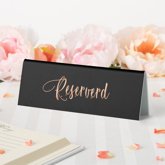 Plaque De Table Script en or rose noir réservé élégant (In SItu (Mariage))