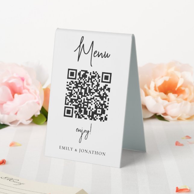 Plaque De Table Script minimaliste Qr Code à Menu Mariage Table Te (In SItu (Mariage))