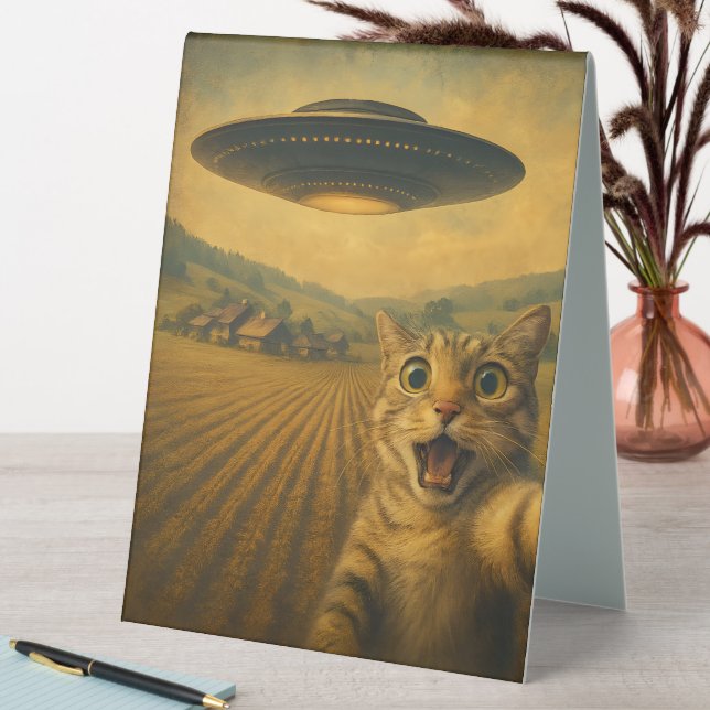 Plaque De Table Selfie De Chat Avec Alien UFO Drôle Cadeaux De Cha (En SItu (Tableau))