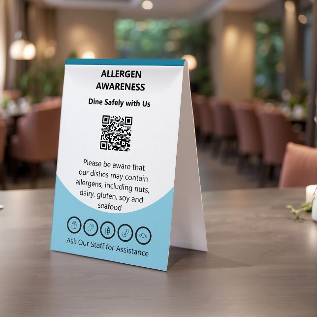 Plaque De Table Sensibilisation verticale personnalisée aux allerg (Allergen Awareness on Restaurant Table)