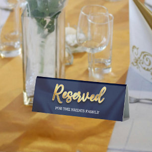 Plaque De Table Siège Réservé Mariage bleu et or minimaliste Marin