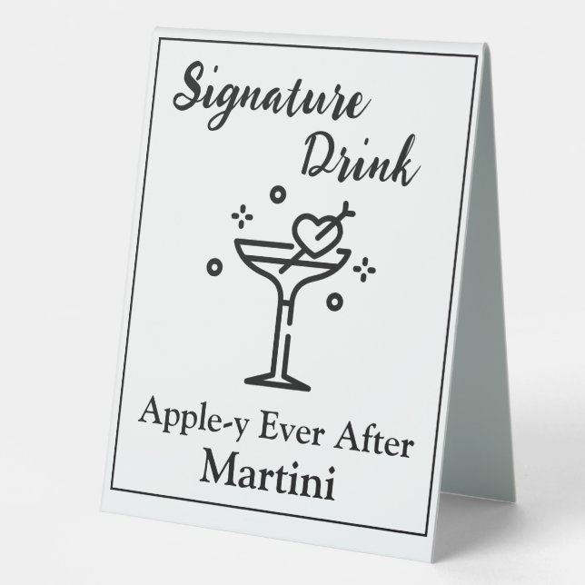 Plaque De Table Signature Boire Signer pour Mariage Bar Martini (Recto)