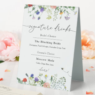 Plaque De Table Signature Boissons Fleur sauvage et abeilles