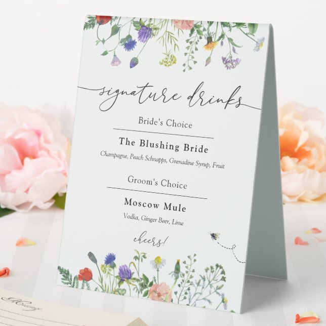 Plaque De Table Signature Boissons Fleur sauvage et abeilles (In SItu (Mariage))