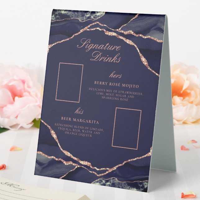 Plaque De Table Signature Boissons Marine Rose Agate Mariage Photo (In SItu (Mariage))