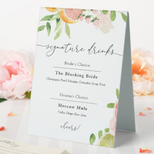 Plaque De Table Signature Boissons Pink Citrus Fruit Signal