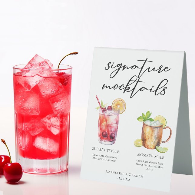 Plaque De Table Signature Mocktails Boissons d'été Menu Mariage (Créateur téléchargé)