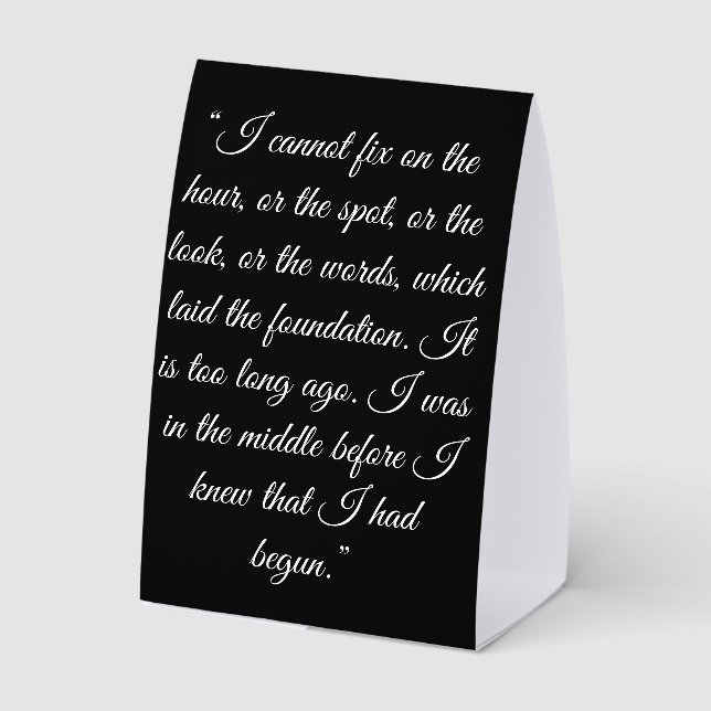 Plaque De Table Silhouettes de Darcy & Elizabeth + citation (Verso)