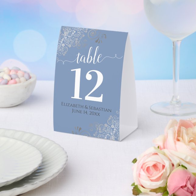 Plaque De Table Silver Frills Light Blue Mariage Numéro de table (Insitu (mariage))