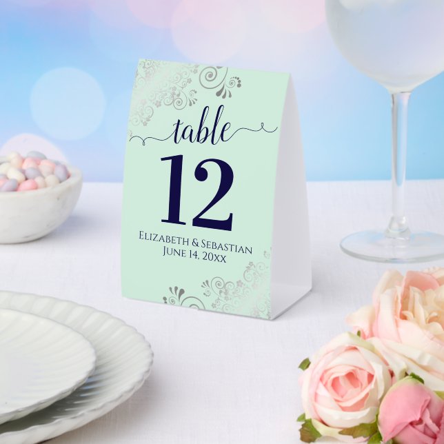Plaque De Table Silver Frills Marine Blue Mint Mariage Numéro de t (Insitu (mariage))