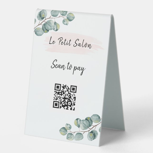Plaque De Table Simple Eucalyptus QR Code numérisation pour payer  (Recto)
