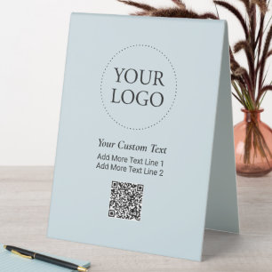 Plaque De Table Simple logo d'entreprise bleu Code QR Promotionnel