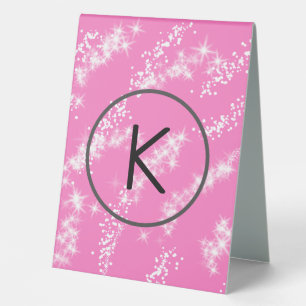 Plaque De Table simple minimal monogramme blanc paillettes rose ea