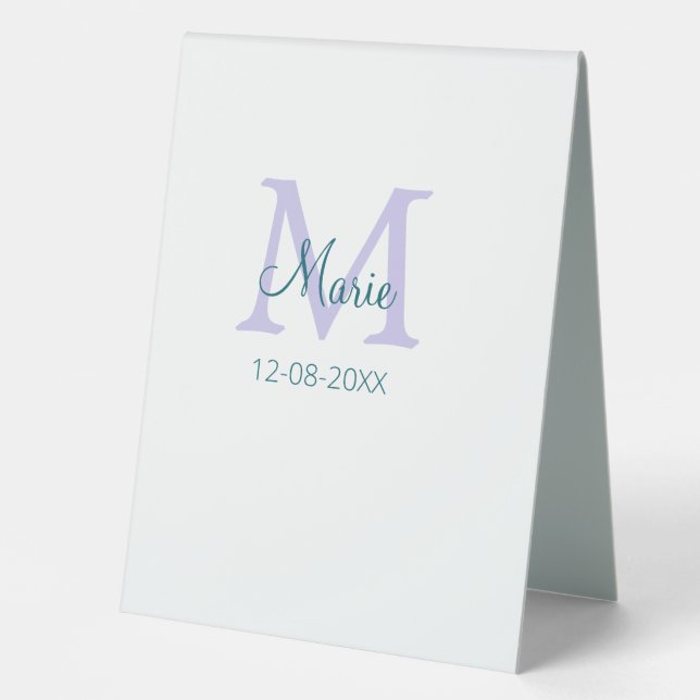 Plaque De Table simple minimum ajouter nom monogramme violet vert  (Recto)