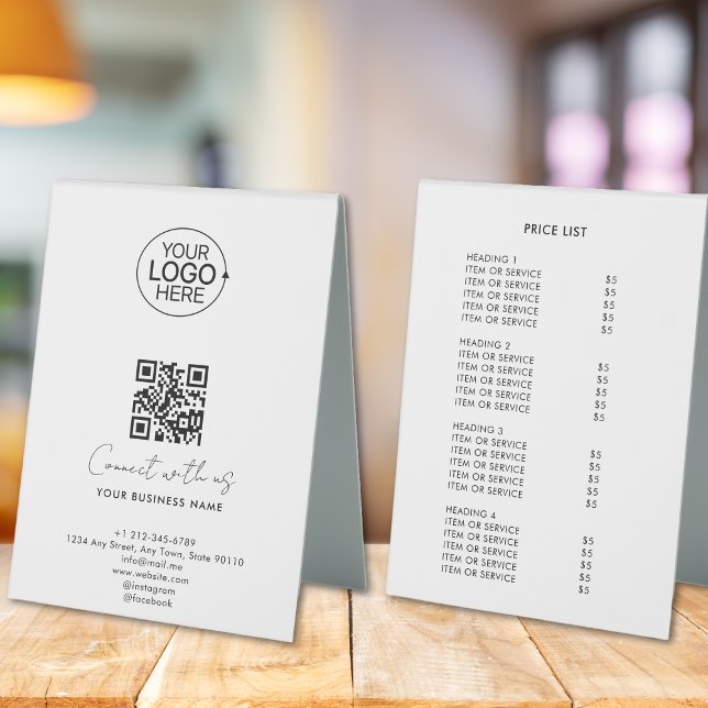 Plaque De Table Simple Script Connect With Us Logo QR Code Promo (Simple Script Connect With Us Logo QR Code Promo Table Tent Sign)