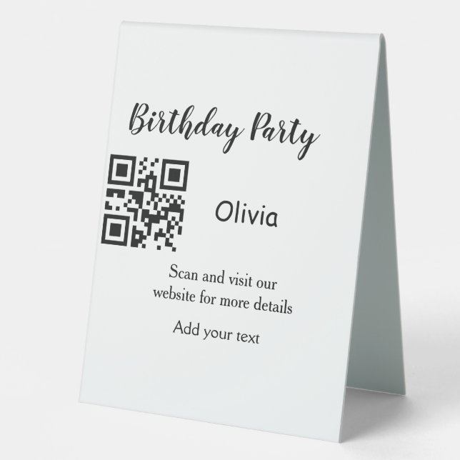 Plaque De Table Simple site de fête d'anniversaire code-barres QR  (Recto)