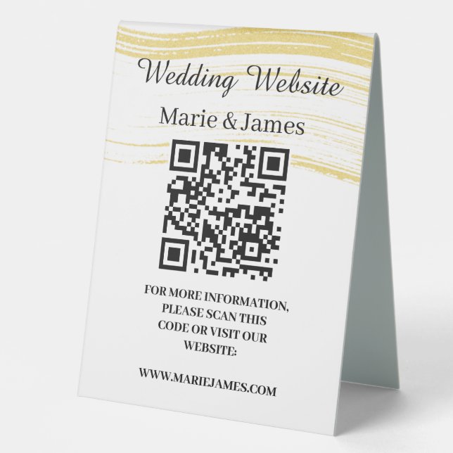 Plaque De Table Site Web mariage Ajouter un nom Site QR Code Minim (Recto)