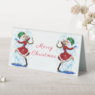 Plaque De Table Snowman and Girl Dancers Christmas Table Tente Sig