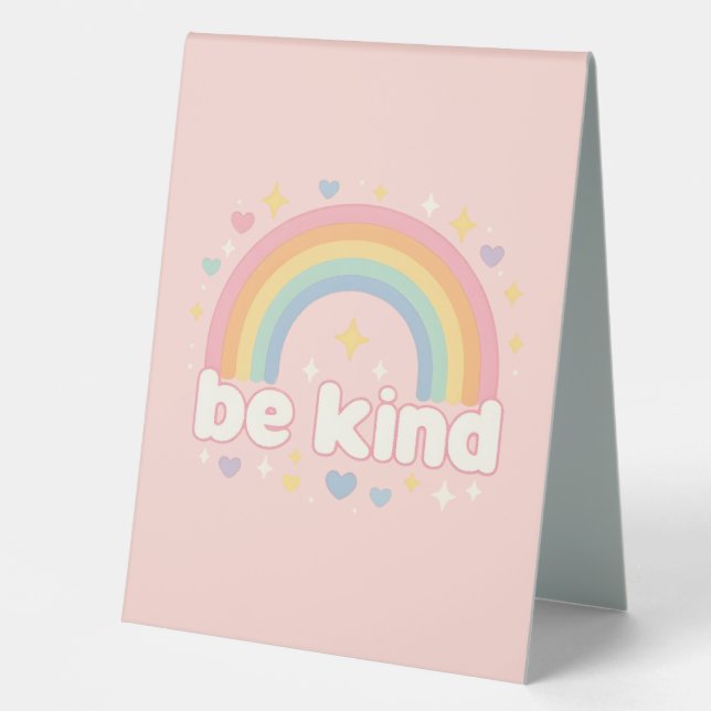 Plaque De Table Soyez Gentil – Positivité Pastel Arc-en-ciel (Recto)