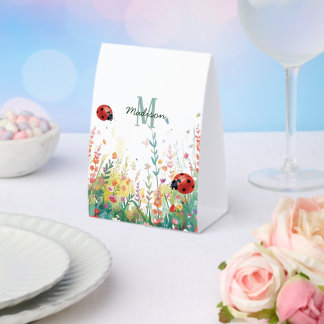 Plaque De Table Spring Watercolor ladybug Floral Monogram Wildflow