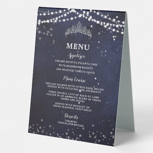 Plaque De Table Starry Night Quinceanera Bar Boisson et menu de no (Verso)
