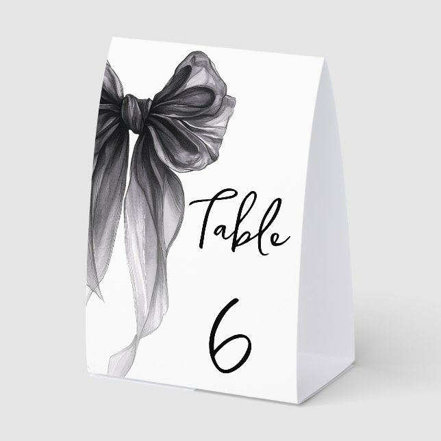 Plaque De Table Stylish Black Bow Wedding Bridal Shower Number (Recto)