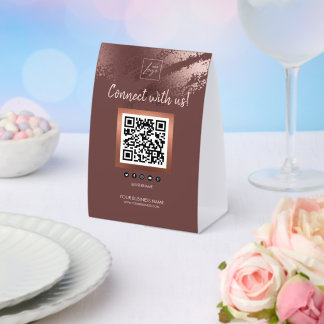 Plaque De Table Stylish Bronze Business QR Code Social Media