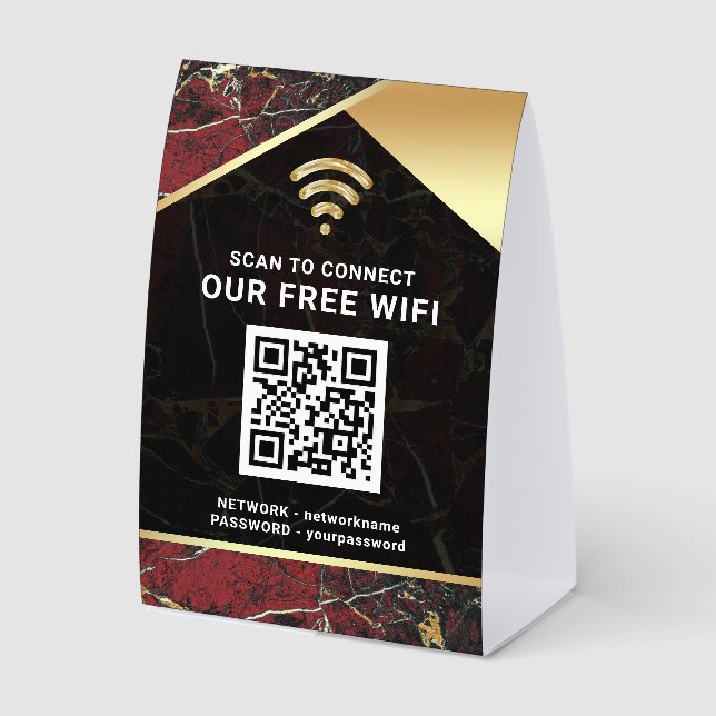Plaque De Table Stylish Burgundy QR Code Wifi Network Password (Recto)