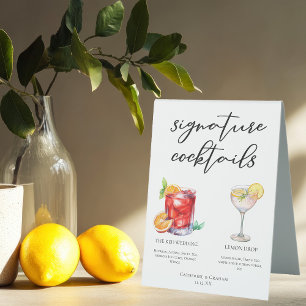 Plaque De Table Sucré Signature Cocktails Menu Mariage
