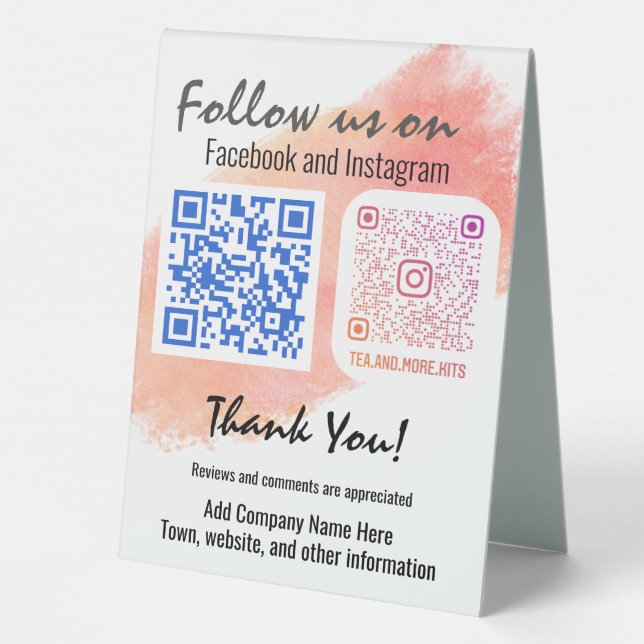 Plaque De Table Suivez-nous sur les médias sociaux  (Verso)