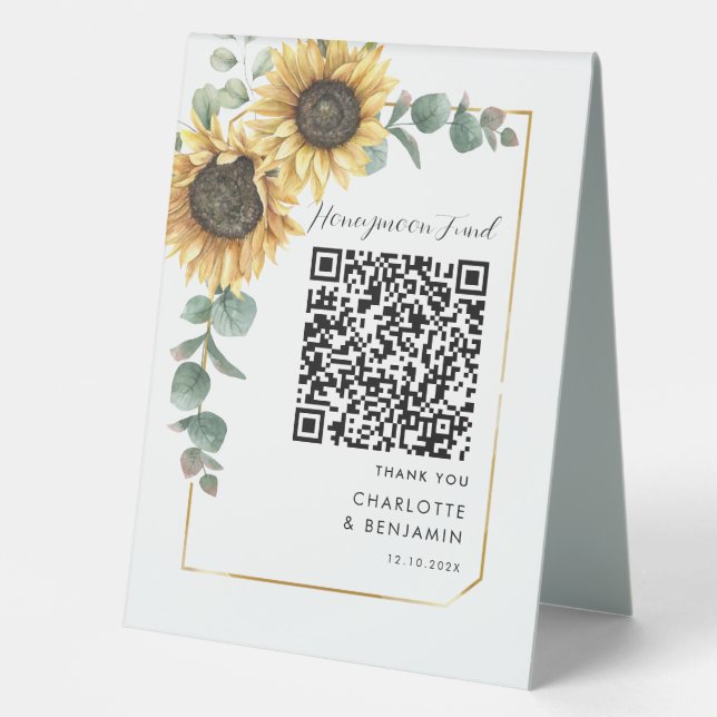 Plaque De Table Sunflower Green Honeymoon Fund QR Code Mariage (Recto)