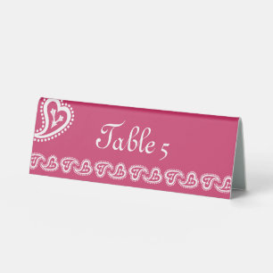 Plaque De Table Sweet Paisley Hearts in Raspberry Table Tente Sign